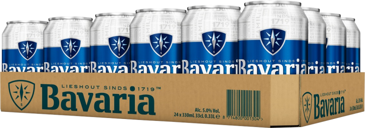 Bavaria tray met 24 blikjes á 0,33 liter Bavaria tray met 24 blikjes á 0,33 liter